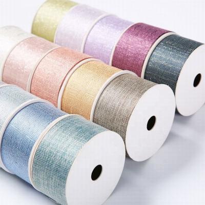 China Customized High Tenacity Colorful Shiny Edge Polyester Linen Yarn Cut Ribbon For Gift Wrapping for sale