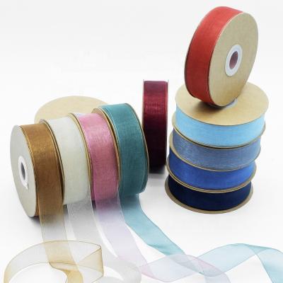 China Hot Sale High Tenacity Organza Custom Ribbon Pressed Edge Lightweight Ribbon For Wrapping Flowers for sale