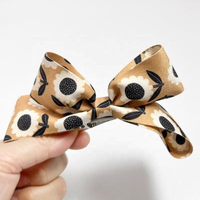 China Bow Hair Accessories Brown Flower Ribbon Hairpin Small For Girls Handmade High Quality Hairpin for sale