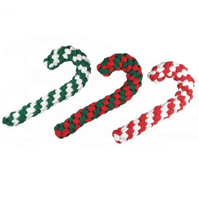 China Viable Manufacturer Wholesale Merry Christmas Rope Walking Stick Shape Knots Toy Interactive Cotton Rope Dog Eco Friendly Toy for sale