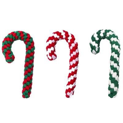 China High Quality Viable Cotton Toy Cotton Cord Rope Interactive Candy Cane Christmas Pet Toys for sale