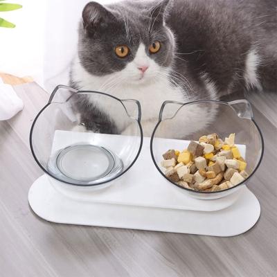 China Double Cat Bowl With Raised Bracket Pet Water Sustainable Bowl Adjustable Pet Food Bowl for sale