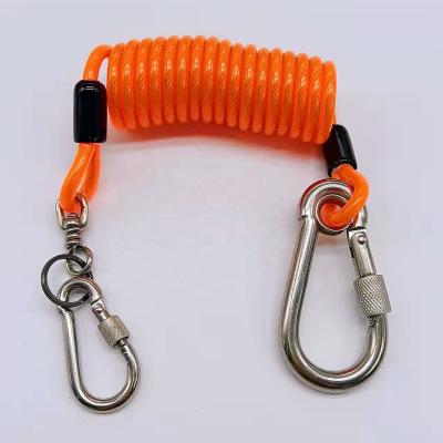 China OEM Luxury Lanyard Military Lanyard Coil Diving Lanyard For Diving Carabiner Orange Spring Coil PU Spring Swimming Rope for sale