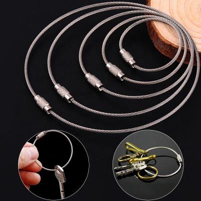 China Manufacturer Supply Screw Lock Wire Rope Cable Loop Key Holder Custom Key Ring Split Key Chain Metal Outdoor Camp Tools for sale