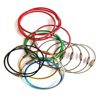 China Xinjieda Outdoor Custom MULTICOLOR Stainless Steel Wire Key Chain, 1.5mm Key Rings, Cable Screw Loops, Tag Keeper For Outdoor Hiking Luggage for sale