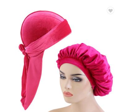 China Decorate Hot Selling 2Pcs Set Custom Woman Logo Wholesale Unisex Velvet Bonnet and Durag Set Luxury Durag For Man Hood for sale