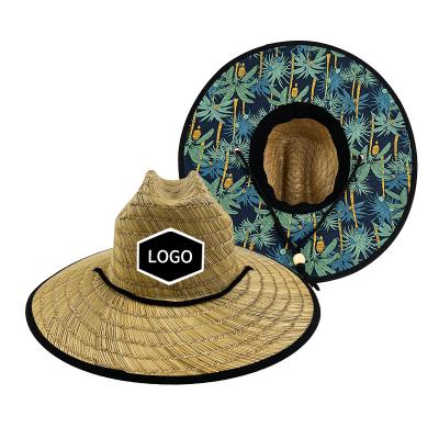 China Brim Sun Proof Straw Beach Hat Custom Made Striped High Quality Lifeguard Designer Surf Fashion Wholesale Summer Large for sale