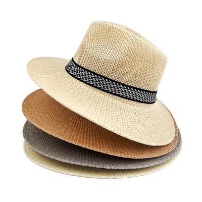 China Breathable Hat Straw Hats Summer Women Sun Straw Braid Floppy Fedora Beach Panama Hat Outdoor Unisex Spring Ribbon Band Image for sale