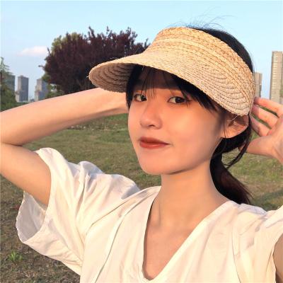 China Hot Selling Image Beach Lady Foldable Madagascar Hawaii Summer Sun Hat Empty Top For Woman Raffia Straw Visor Hat for sale