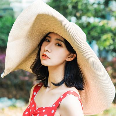 China Wholesale Lady Summer Woman Custom Sun Straw Foldable Beach Extra Large Image Soft Bulk Custom Folding Hat for sale