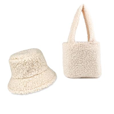 China Fashion Fur Matching Bag and Hat Sets Terry Bucket Hat Custom Logo Sharpe Bucket Hat Women Handbags Ladies Bags and Bag Set for sale