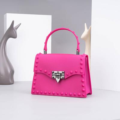 China Jelly Mini Lady Hand 2022 Wholesale Fashion Rivet Handbag Vendor Women Luxury Organza Small Shape Women's Tote Bag for sale