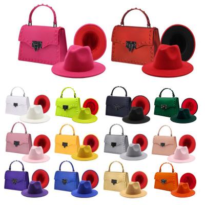 China Girls Fedora Hat And Purse Sets Fedora Bag Set Two Tone Color Women's Fashion Ladies Handbags Fedora Hats And Purse 2022 for sale