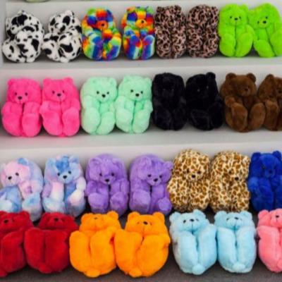 China Fashion Trend One Size Fits All Wholesale Animal Plush Teddy Bear Slippers Black Rainbow Women Plush Toddler Giant Adult Bed Free Shipping for sale