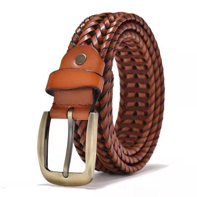 China Factory Fashionable Hot Sale Custom Luxury Black Brown Genuine Leather Braided Woven Man Knitted Belts for sale