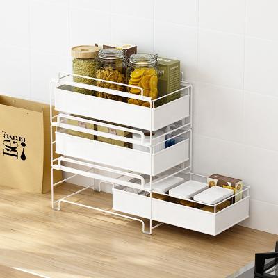 China Stackable Stainless Steel Organizer Household Solutions Pull Out Kitchen Sink Storage Rack With Drawer for sale