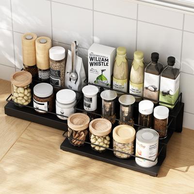 China Modern Favorable 3 Tier Kitchen Organizer Countertop Step Design Stainless Steel Spice Jar Rack for sale