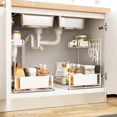 China Detachable Foldable Metal Organization Rack Kitchen Push-Pull Storage Under Sink for sale