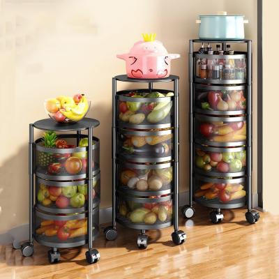 China Round Type Multi-Layer Rotating Vegetable Multifunctional Sundries Fruit Storage Viable Kitchen Floor Rack for sale