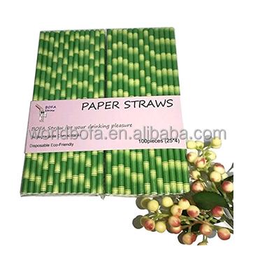 China Green Disposable Bamboo Paper BOFA Drinking Straws For Party Birthday Wedding for sale