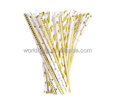 China Wholesale Disposable Metal Gold Striped and Star Dot Paper Straws for Gold Wedding Decoration for for sale