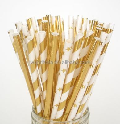 China Festival Party Gold Foil Straws Striped Paper Pitillos For New Years Party Supplies Drinking Straws Baking Straws for sale