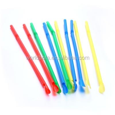 China Disposable Neon Color Disposable Plastic Curvy Straw With Spoon for sale