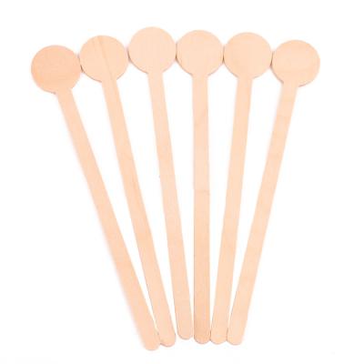 China Sustainable Disposable Round Head Wooden Coffee Stirrer With Customized Printing for sale