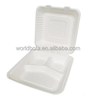 China 10 Inch 3 Compartment Biodegradable Tableware Food For Fast Food Box Sugarcane Takeout Box for sale