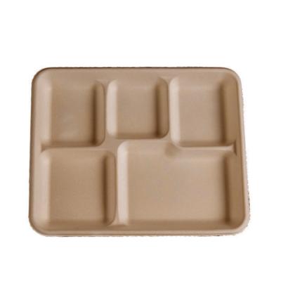 China Disposable Wheat Straw Pulp Brown Food Biodegradable Tray For Meat, 5 Compartment Food for sale