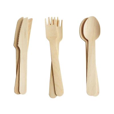 China Restaurant 140mm Disposable Biodegradable Wooden Takeaway Cutlery Sets Wooden Utensils for sale