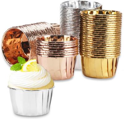 China Aluminum Foil Disposable Mini Cake Baking Cups Disposable Aluminum Cupcake Liners for sale