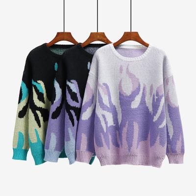 China 2021 Autumn/winter women's sweaters knitwear sweters custorn print breathable loose large size loose for sale