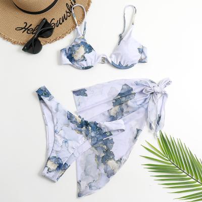 China 2021 new print split three-piece tobikini one-piece swimsuit QUICK DRY 3 piece swimsuit set for sale