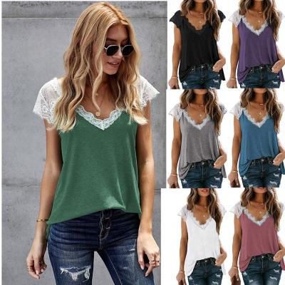 China 2021 Viable Tops For Girls Summer Elegant V-Neck Lace Tops Short Sheath Blouses And Tops Casual Blouses Ladies 2021 Woman for sale