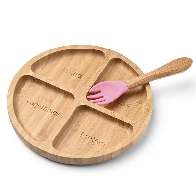 China Latest Minimalist Design Natural Bamboo Wooden Food Dish Dessert Dish Serving Cutlery Dinner Round Circle Tray Set for sale