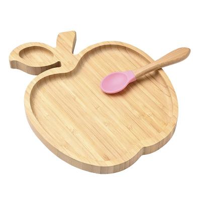 China Reusable Eco Pattern Minimalist Apple Baby Dish Biodegradable Bamboo Baby Dish Set or Children Kids Dinner Set for sale