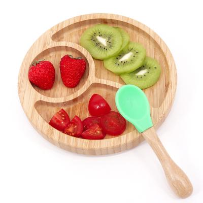 China Round Shape Baby Dish Minimalist Bamboo Dessert Dish Children's Tableware Baby Cutlery Set Kids Dish With 3 Separation for sale