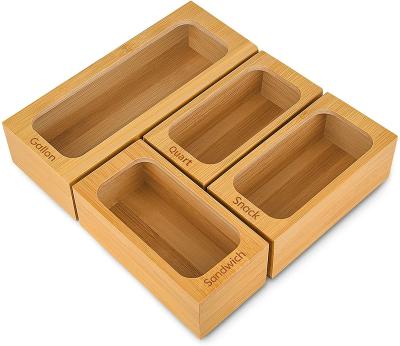 China Wooden Food Storage Organizer Viable Bamboo Bag Holders for Bamboo Ziplock Bag Storage Dispenser for Kitchen Drawer for sale