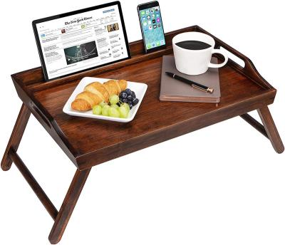 China Customized Viable Logo Folding Bamboo Wooden Bed Computer Table Tray Bathroom Bamboo Tray Set for sale