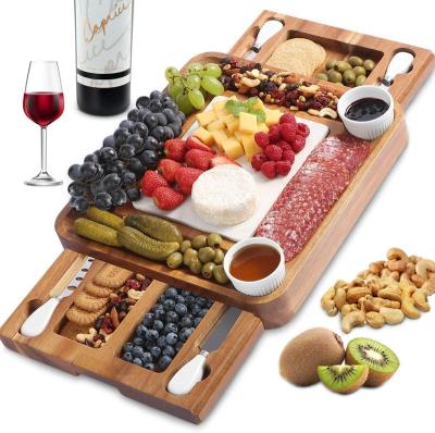 China Viable Cheese Board And Knife Sets, Charcuterie Boards Serving Tray With Double Side Marble Slab For Wedding Favors for sale