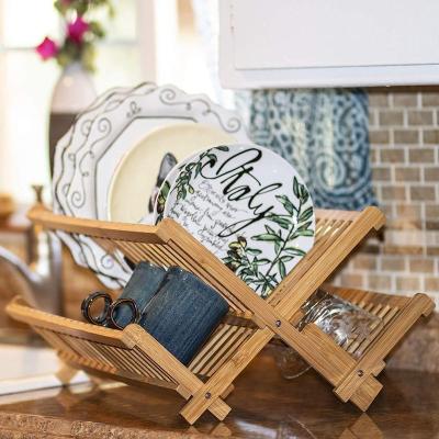 China Sustainable Wholesale Kitchen Storage Racks Design Over The Sink Wire Rolled Folding Bamboo Dish Drying Rack for sale