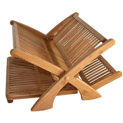 China Amazon Sustainable Hot Sales Eco-friendly 2 Tier Bamboo Kitchen Cooking Tools Utensils Folding Rack Drying Rack for sale