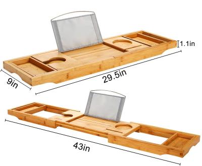 China Adjustable Bamboo Workable Tray Organizer for Bathroom Bamboo Bath Cart Tray for Bathtub Extendable Tub Tray for sale