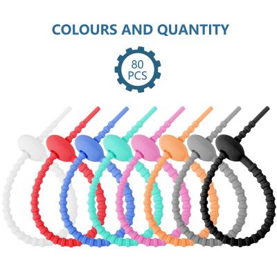 China For 80pcs Individual 7 Inch Multicolor Earphone Cable Winder Wire Organizer Locking Silicone Cable Zip Tie For Earphone USB Cable for sale