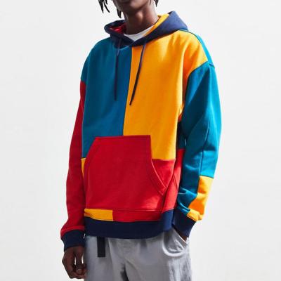 China Custom Color Block Anti-Wrinkle Color Block French Pullover Men's Hooded Cotton Terry Hoodies for sale