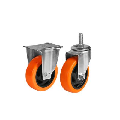 China Factory Price Cheap Factory Price Industrial Orange Abrasion Resistant Polyurethane Caster Wheel 150mm x 50mm With Fixed Rack Loading 600kg for sale