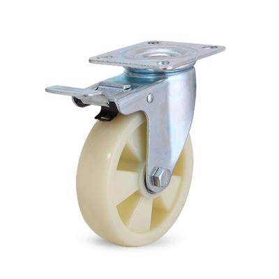 China Height Resistant Nylon White Adjustable Foot Abrasion Wheel 165mm Industrial Casters Leveling Heavy Duty Brake Caster Wheels for sale