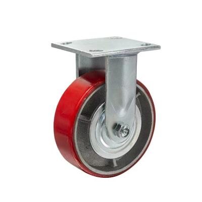 China Factory Price Noisy Factory Price Industrial Noisy Red Polyurethane Caster Heavy Duty Rigid Wheel Soft No 200mm x 50mm With Fixed Bracket Loading 600kg for sale