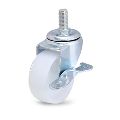 China 2inch Rigid Stem M10 Thread Screw With White Brake Type Caster Wheel Office Home Hand Carts Wheel Small Customized Caster for sale